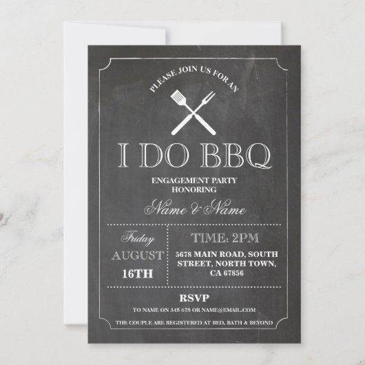 Invitation I DO BBBQ Chalk Rustic Engagement Party (Devant)