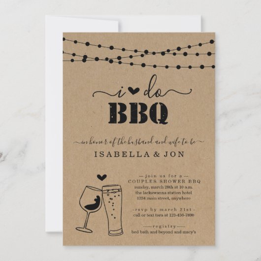 Invitation I Do BBQ Beer Wine Couple's Shower Fiançailles (Devant)
