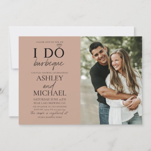 Invitation I Do BBQ Blush Brown 2 Photo Simple Script Douche (Devant)