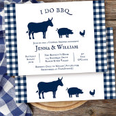 Invitation I Do BBQ Farmhouse Marine Blue Plaid Couples Douch