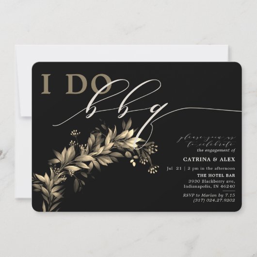 Invitation I Do BBQ Green Black Beige Engagement Party (Devant)