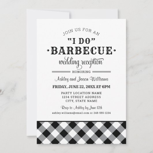 Invitation I Do BBQ Noir et Blanc Mariage Réception (Devant)