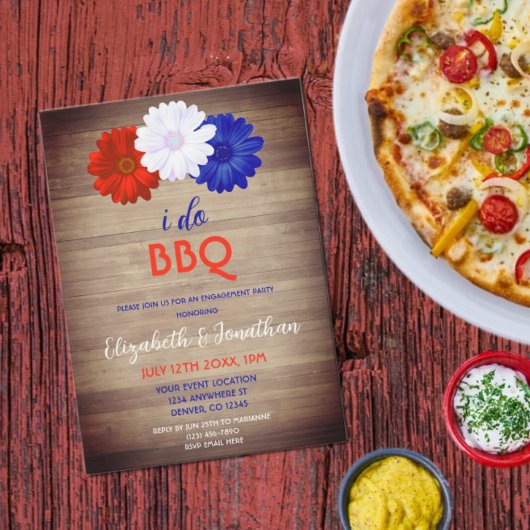 Invitation I Do BBQ Patriotic Floral Engagement Party