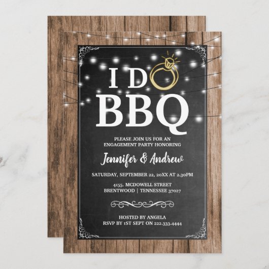 Invitation 'I DO BBQ' Rustic Engagement Party (Devant / Derrière)