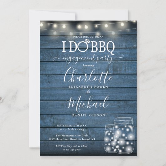 Invitation I Do BBQ Rustique String Lights Mason Jar Fiançail (Devant)