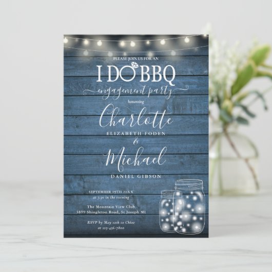 Invitation I Do BBQ Rustique String Lights Mason Jar Fiançail (Debout devant)