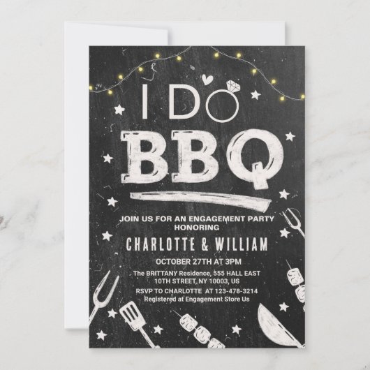 Invitation I Do BBQ String Lights Rustic Engagement Party  (Devant)
