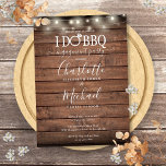 Invitation I Do BBQ String Lights Rustic Wood Fiançailles<br><div class="desc">De jolies lampes à cordes décorent vos détails spéciaux de fête de fiançailles ensemble dans une élégante typographie sur un arrière - plan en bois rustique. Conçu par Thisisnotme©</div>