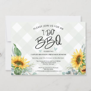 Invitation I Do BBQ Sunflower Buffalo Plaid Fête des mariées
