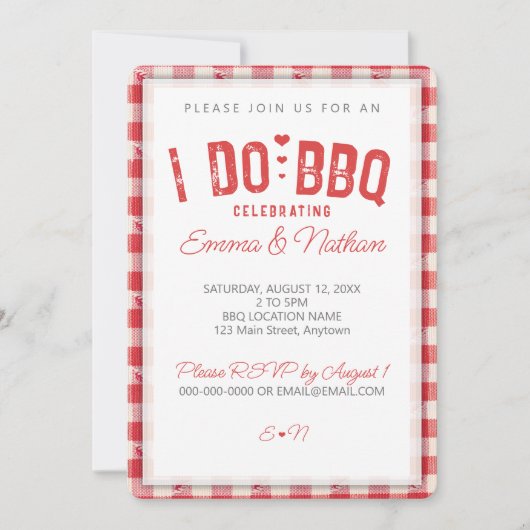 Invitation I DO BBQ wedding shower décontracté rouge en vichy (Devant)