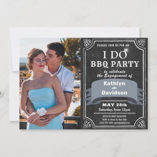 Invitation I DO Fiançailles 4 photo Black Chalkboard BBQ Part (Devant)