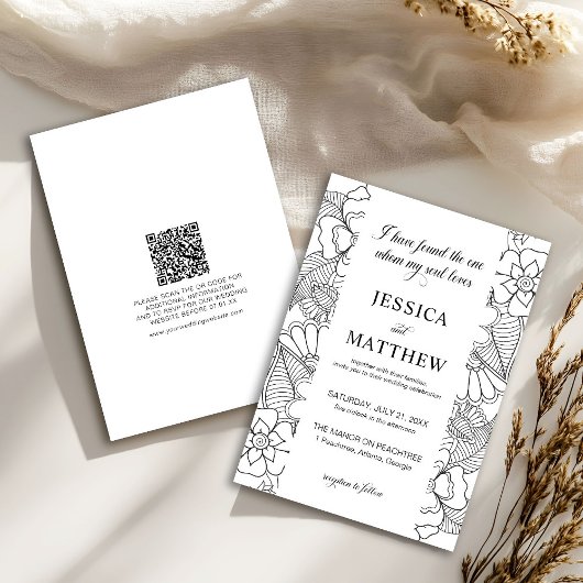 Invitation I Have Found the One Black and White Floral
