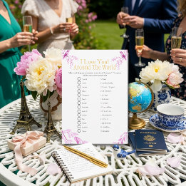Invitation I love around the world Pink Bridal shower game