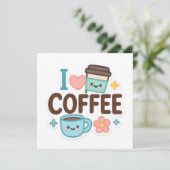 Invitation I Love Coffee Cute Kawaii Sticker – Adorable Coffe (Debout devant)