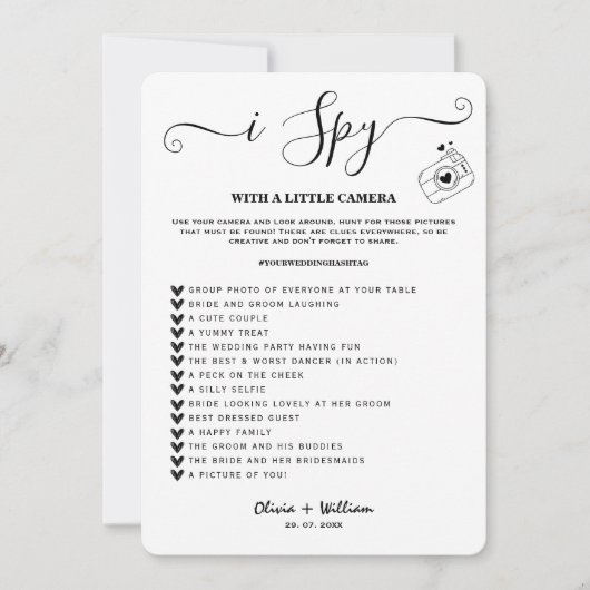 Invitation i Spy Photo Hunt Wedding Réception Réception Scave (Devant)