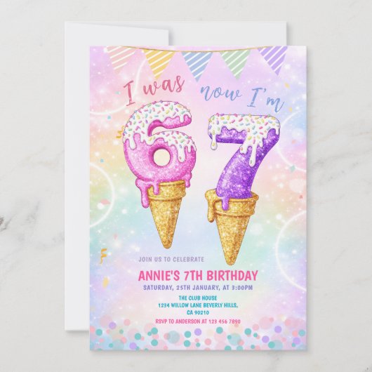 Invitation I Was 6 Now 7 Birthday Ice Cream Cone (Devant)