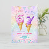 Invitation I Was 6 Now 7 Birthday Ice Cream Cone (Debout devant)