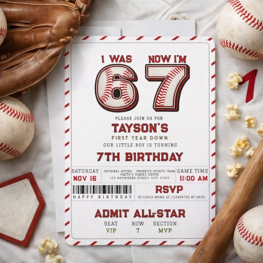 Invitation I Was 6, Now I’m 7 – Baseball 7th Birthday