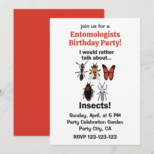 Invitation I Would Rather Talk About Insects Funny Birthday (Devant / Derrière)