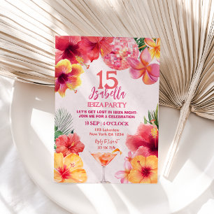 Invitation Ibiza Soirée Disco Fête d'anniversaire Tropical Fl