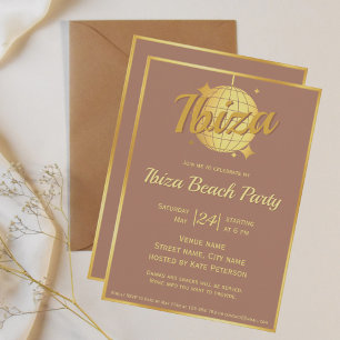 Invitation Ibiza thème eivissa or disco ballon mocha mousse