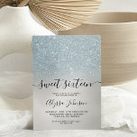 Invitation Ice bleu argent parties scintillant holographique<br><div class="desc">Glace bleu argenté ombre dégradé doux invitation fête de 16 ans sur hiver gris argent irisé holographie Ajouter votre photo à l'arrière.</div>