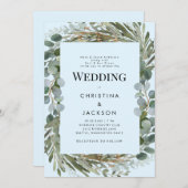 Invitation Ice Blue Eucalyptus Les deux parents Mariage (Devant / Derrière)