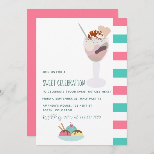 Invitation Ice Cream Anniversaire de fête (Devant / Derrière)