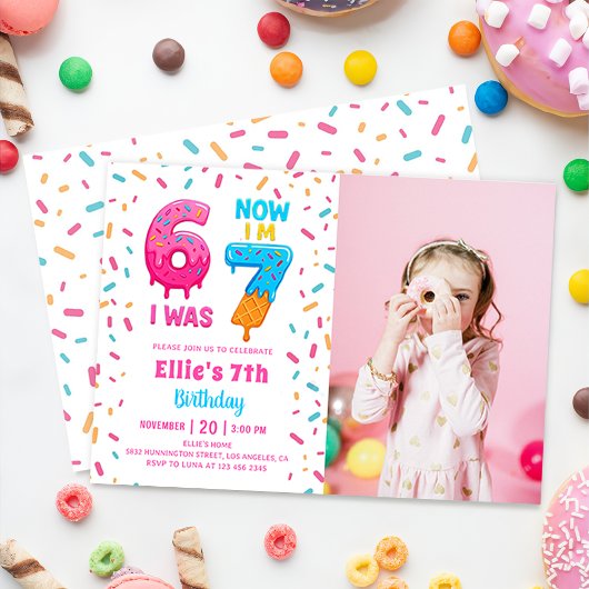 Invitation Ice Cream Donut Six Seven Birthday Photo