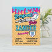 Invitation Ice Cream Drip Baseball Blue Pink Birthday Party (Debout devant)
