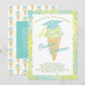 Invitation Ice Cream Graduation Party Green Blue (Devant / Derrière)