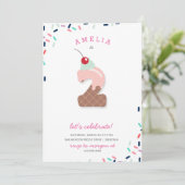 Invitation Ice Cream Party Enfants rose Anniversaire Invitati (Debout devant)