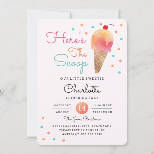 Invitation Ice Cream Party Enfants rose Anniversaire Invitati (Devant)