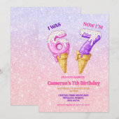 Invitation Ice Cream Pastel Glitter 6-7 Kids Birthday Party (Devant / Derrière)