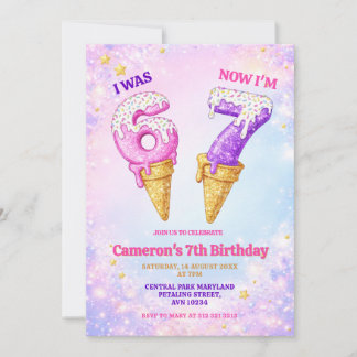Invitation Ice Cream Pastel Sparkle 6-7 Kids Birthday Party