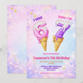 Invitation Ice Cream Pastel Sparkle 6-7 Kids Birthday Party (Devant / Derrière)