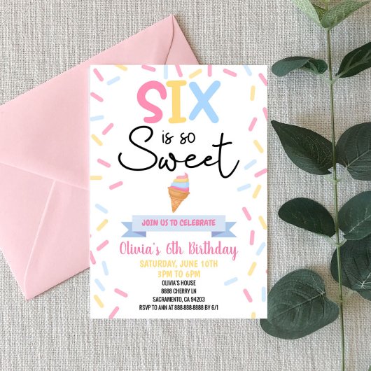 Invitation Ice Cream Six est tellement sucré 6ème Anniversair