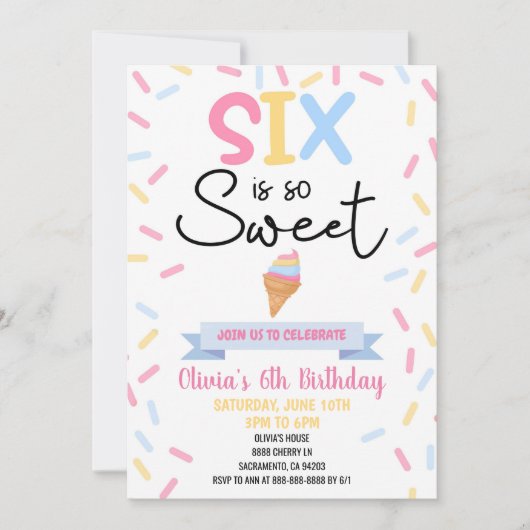 Invitation Ice Cream Six est tellement sucré 6ème Anniversair (Devant)