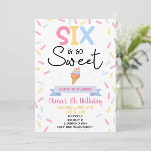 Invitation Ice Cream Six est tellement sucré 6ème Anniversair (Debout devant)