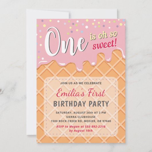 Invitation Ice Cream Sweet Party Girl Premier anniversaire (Devant)