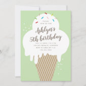 Invitation Ice crème cône enfants vert fête d'anniversaire (Devant)