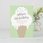 Invitation Ice crème cône enfants vert fête d'anniversaire (Debout devant)