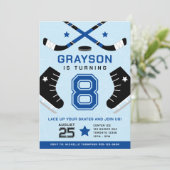 Invitation Ice Hockey Anniversaire de enfant Party Blue Invit (Debout devant)