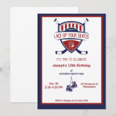 Invitation Ice Hockey Bleu Blanc Anniversaire (Devant / Derrière)