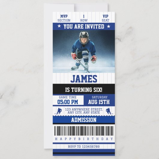 Invitation Ice Hocky Theme Sports Billets Anniversaire (Devant)