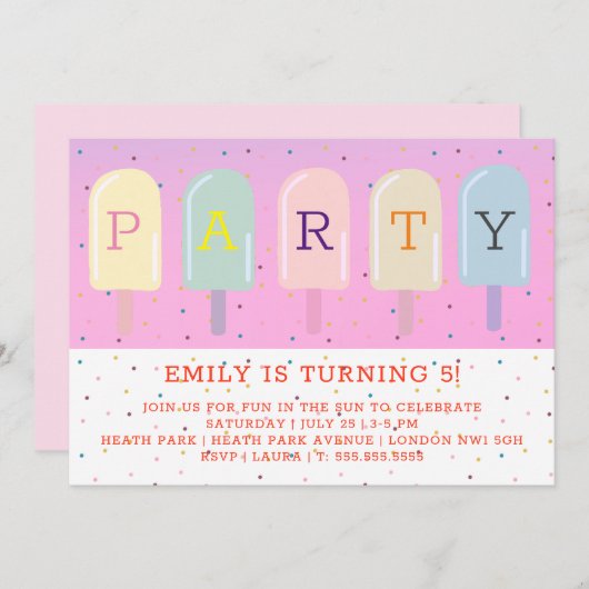 INVITATION ICE LOLLIES ANNIVERSAIRE D'ÉTÉ (Devant / Derrière)