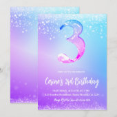 Invitation Ice number Foil Girl 3rd Birthday (Devant / Derrière)