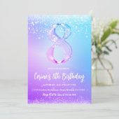 Invitation Ice number white glitter Girl 8th Birthday  (Debout devant)