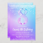 Invitation Ice number white glitter Girl 8th Birthday  (Devant / Derrière)