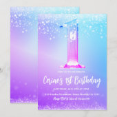 Invitation Ice number white glitter Girl First Birthday (Devant / Derrière)